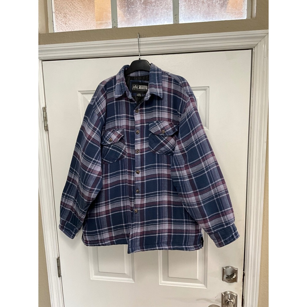 Canyon Guide Outfitters Mens Quilted Flannel Shirt Jacket Blue Purple Plaid L